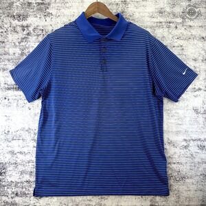 Nike Dri-Fit Polo Shirt Blue White Stripe Short Sleeve Men's (Possible) XL *Read